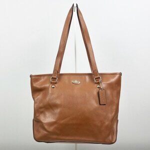 Coach Fall Autumn Brown Textured Pebbled Leather Zipper Tote Shoulder Bag